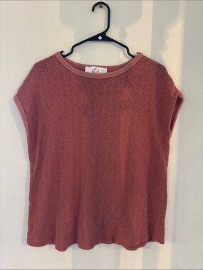 Krush Dusty Rose Openwork Knit Boxy Tee